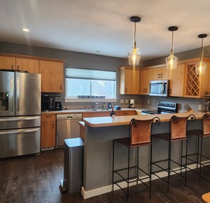 Kitchen stocked with the essentials to make you feel right at home.