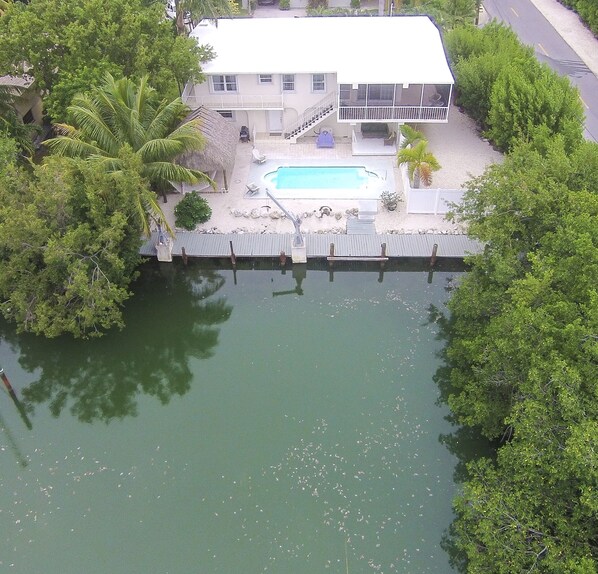 Home sits on natural water way, Hurricane Creek.
