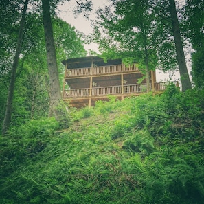 Wrap around balconies allow for a spectacular treetop view to enjoy the brook