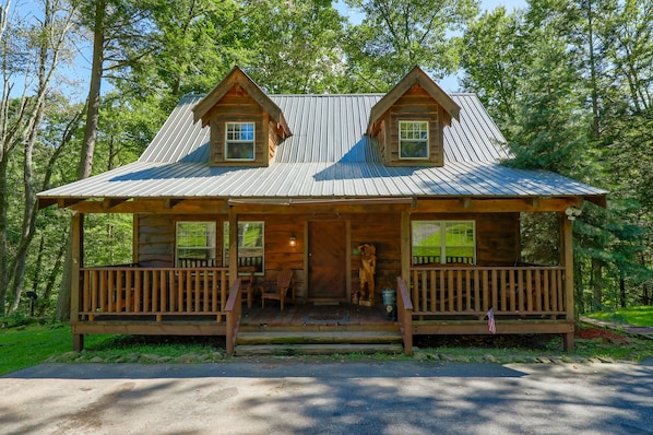 Hand build timber frame cabin made from wood lumbered on site. 