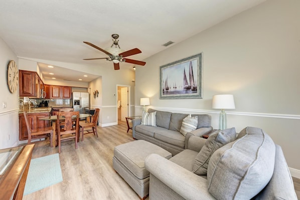 Living room with pull out queen sleeper sofa