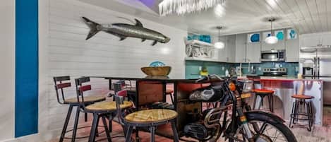 Motorcycle Dinning Room Table, Custom Cabinets, Ship Lap Walls and Ceiling  