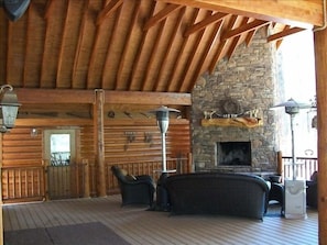 Front Porch Seating and Wood Burning Fireplace. 