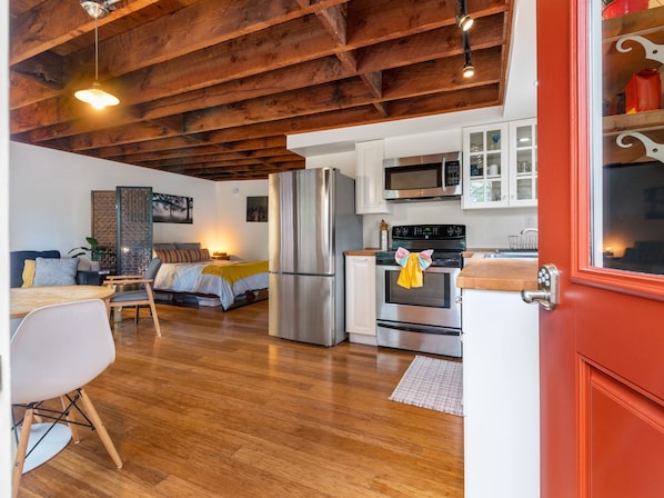 Keyless coded front door welcomes you to your stay at the Tiny House.
