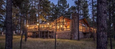 Back view of home with lots of window.Deer visit daily in back yard.