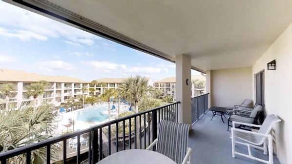 View from patio to heated pool