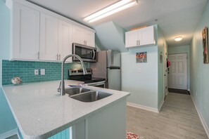 Gorgeous new quartz countertops and stainless appliances