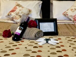 Luxury amenities are provided, as well as a welcome bottle of wine