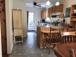 Large, well stocked kitchen. 