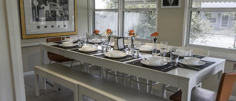Bright Dining Room seats up to 10 for breaking bread with family and friend