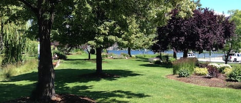 Your morning summer view of the park, lake and KVR trail from the bedroom patio