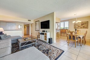 Living room with dining view