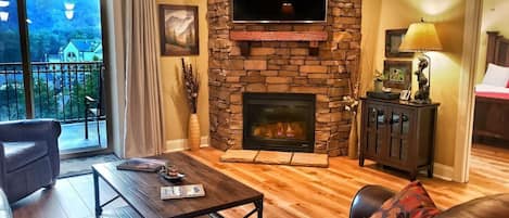 Living room with cozy gas fireplace