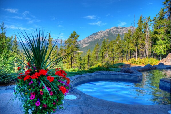 Soak in the SHARED hot pools while you take in incredible views of the mountains