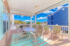 First floor patio overlooking the lake.  A place to tan anytime of the year