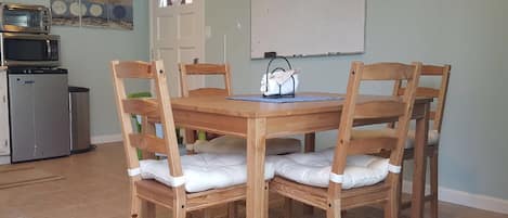 Downstairs dining room and kitchenette