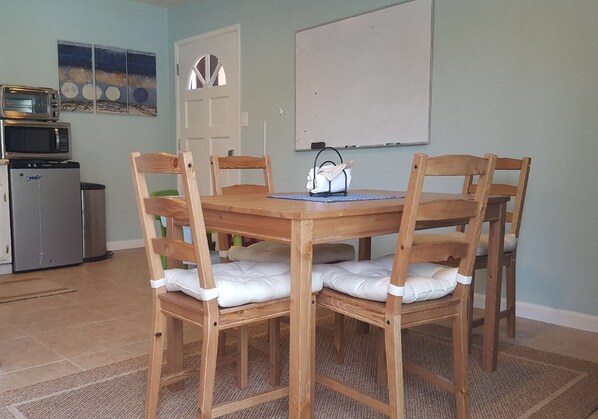 Downstairs dining room and kitchenette