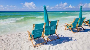 You get 4 lounge chairs and 2 umbrellas with your stay.  