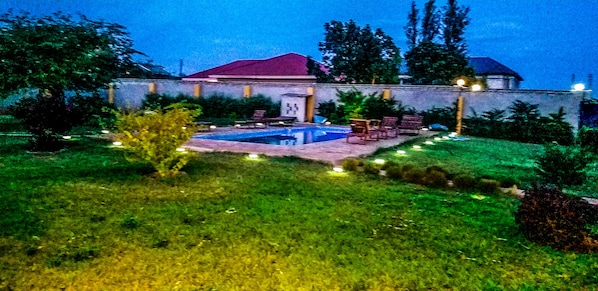 Night view around the pool