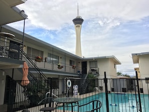 Front view with a Stratosphere hotel 