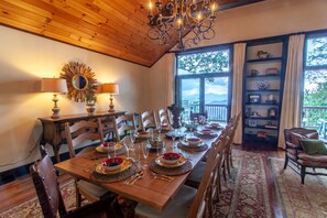 Banquet Style Dining Table seats Ten Guests, Breakfast Table seats Four More!