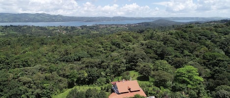 Aerial View of House and Lake Arenal.