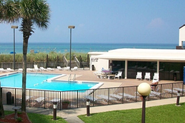 Pool and clubhouse only steps to the beach 