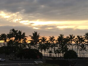 This is the kind of sunset you'll experience from the lanai at our condo!