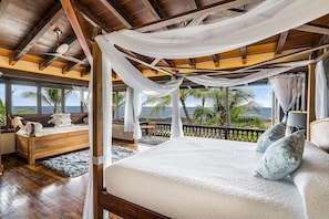 Bedroom with Ocean Views, Large Bed, Bench and Ceiling Fan