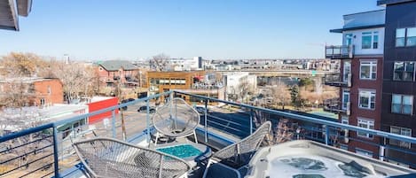 Deck with view of City, Avanti and Happy Camper