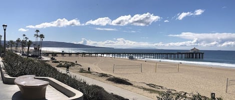 View of the Manhattan Beach Pier from "The Strand" on a typical sunny day.