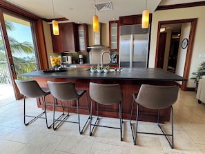 Kitchen with brand new bar stools