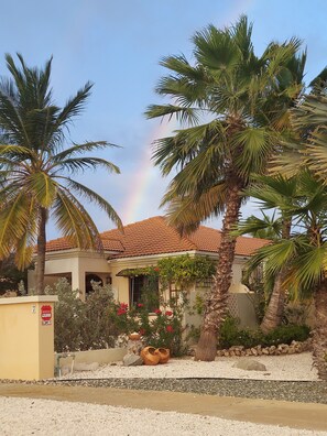 RAINBOWS... mandevilla trellises & a well cared for garden & courtyard pergolas