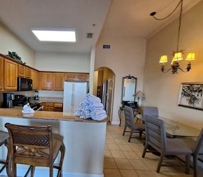 New dinning room chairs and wide walkway