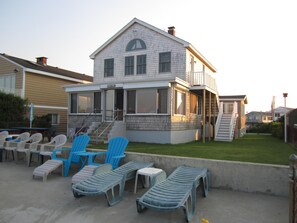Ocean Gem as it faces the beach, complete with patio and chairs