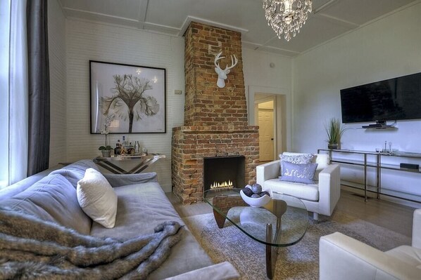 Beautifully designed living room with an honor bar