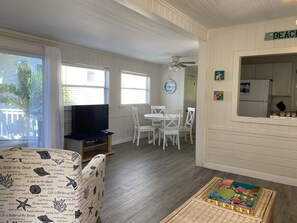 View from the entryway into the open concept LR/DR/Kitchen
