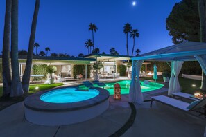 Saltwater Pool & Raised Saltwater Spa At Night