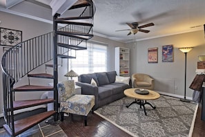 Main Living Area with Spiral Staircase up to 2nd Floor