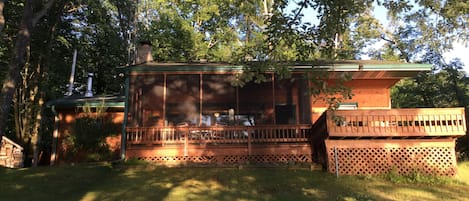 Lakeside view of cabin