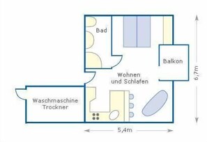 Grundriss Wohnung 2 im Obergeschoss, ca 36 qm