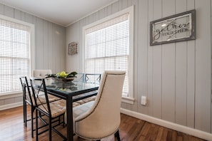 One of two dining tables to accommodate a large group