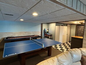 NEW GAME ROOM w/ ping pong, billiards, shuffle board w/ bowling, pinball & darts