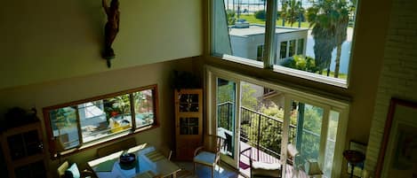 View of living area - lagoon and beach taken from the loft.