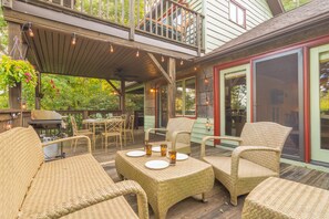 Outdoor Living and Dining on Main Level Rear Deck, with Seasonal Mountain Views