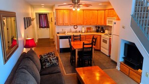 Kitchen view. Additional table leaf and chairs available.