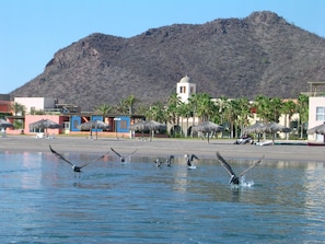 Sea of Cortez  with palapas, Loreto Bay.