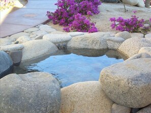 Stone hot tub in the garden.