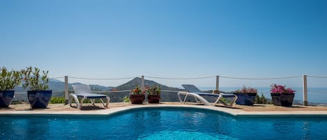 Totally private pool terrace with incredible sea and mountain views.