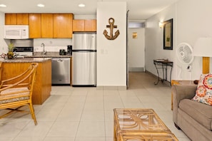 Living area with hallway to front door